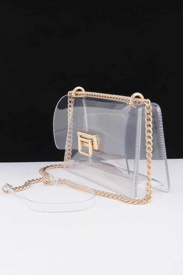 Clear PVC Shoulder Bag with Metallic Chain Edge