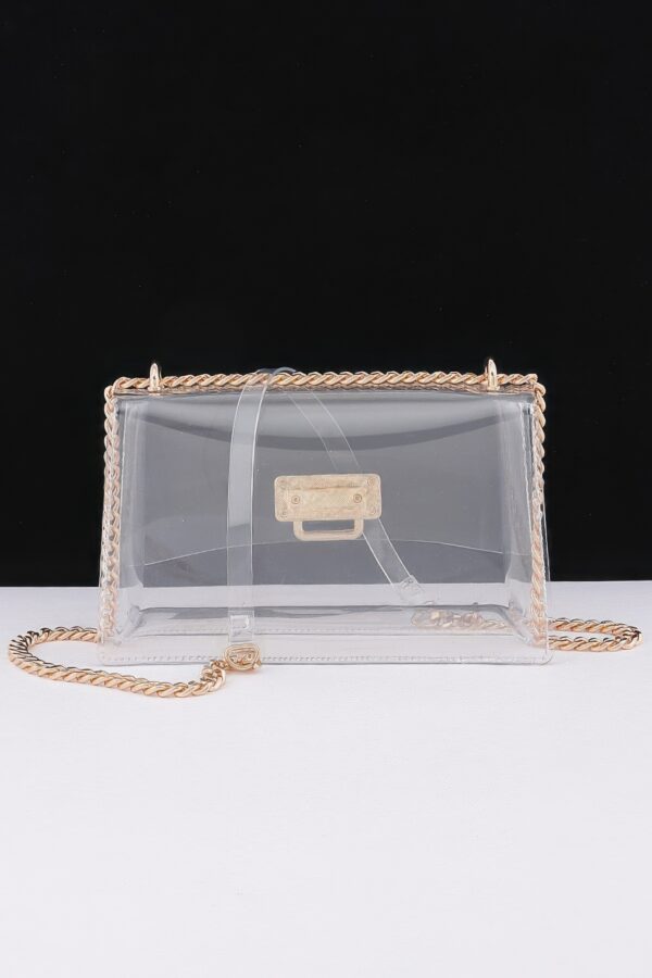 Clear PVC Shoulder Bag with Metallic Chain Edge