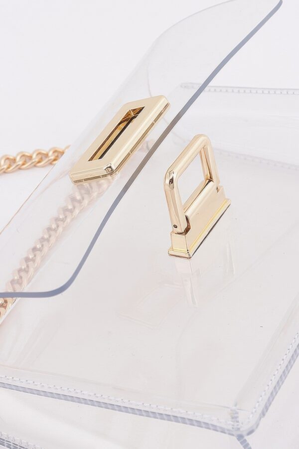 Clear PVC Shoulder Bag with Metallic Chain Edge