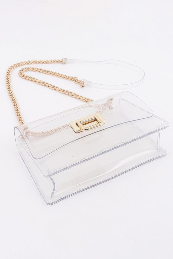 Clear PVC Shoulder Bag with Metallic Chain Edge