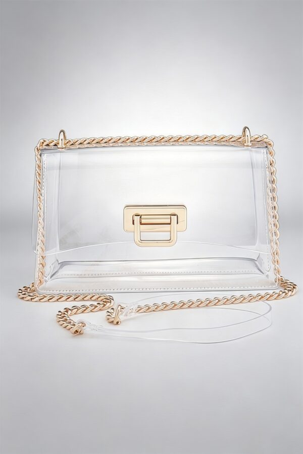Clear PVC Shoulder Bag with Metallic Chain Edge