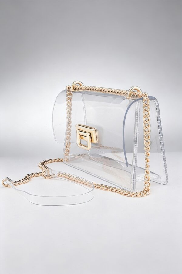 Clear PVC Shoulder Bag with Metallic Chain Edge
