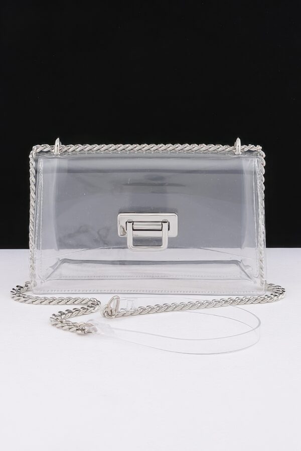 Clear PVC Shoulder Bag with Metallic Chain Edge