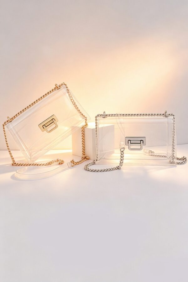 Clear PVC Shoulder Bag with Metallic Chain Edge