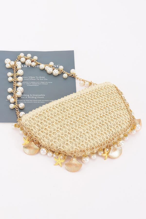 Woven Pearl-Chain Shoulder Bag with Nautical Charms