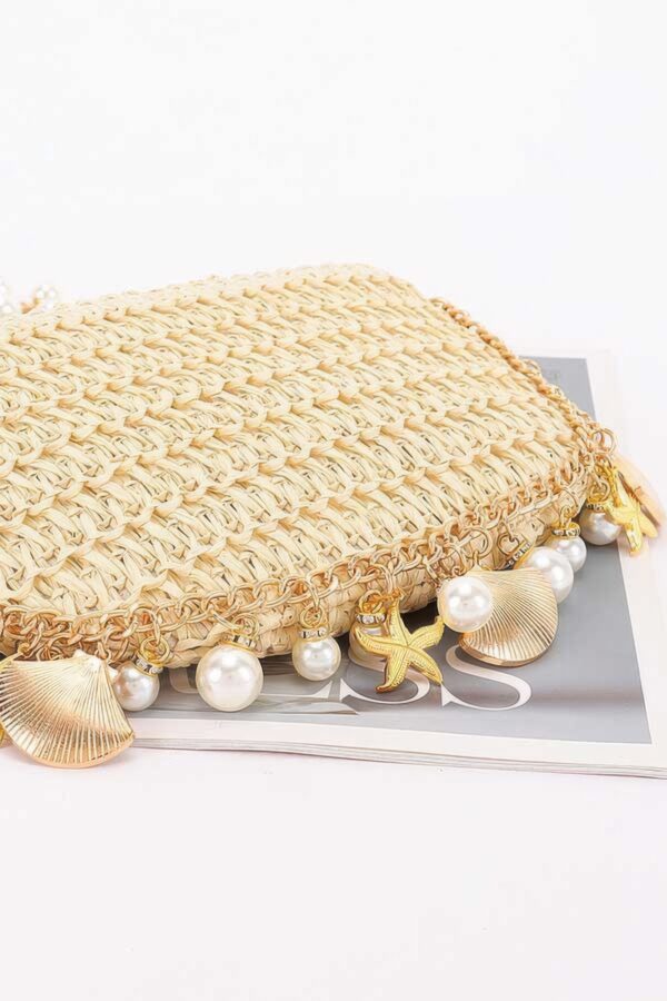 Woven Pearl-Chain Shoulder Bag with Nautical Charms