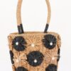 Faux-Straw Barrel Clutch with Pearl-Center Flower