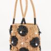 Faux-Straw Barrel Clutch with Pearl-Center Flower