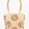 Faux-Straw Barrel Clutch with Pearl-Center Flower