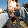Crochet Woven Hobo Bag - Natural Straw & Chain