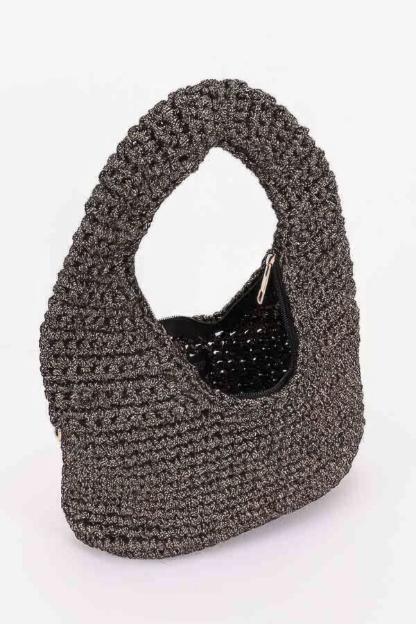 Crochet Woven Hobo Bag - Natural Straw & Chain