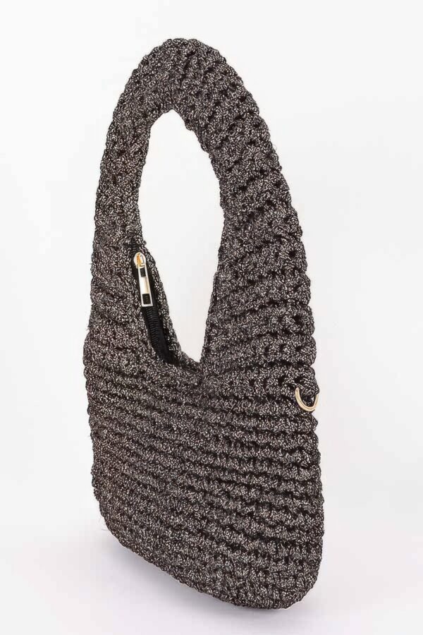 Crochet Woven Hobo Bag - Natural Straw & Chain