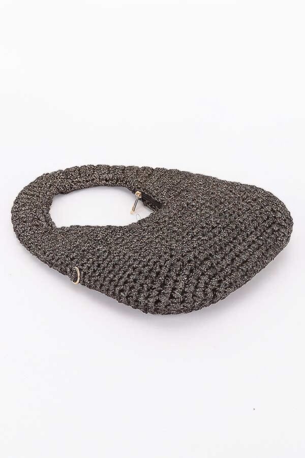 Crochet Woven Hobo Bag - Natural Straw & Chain