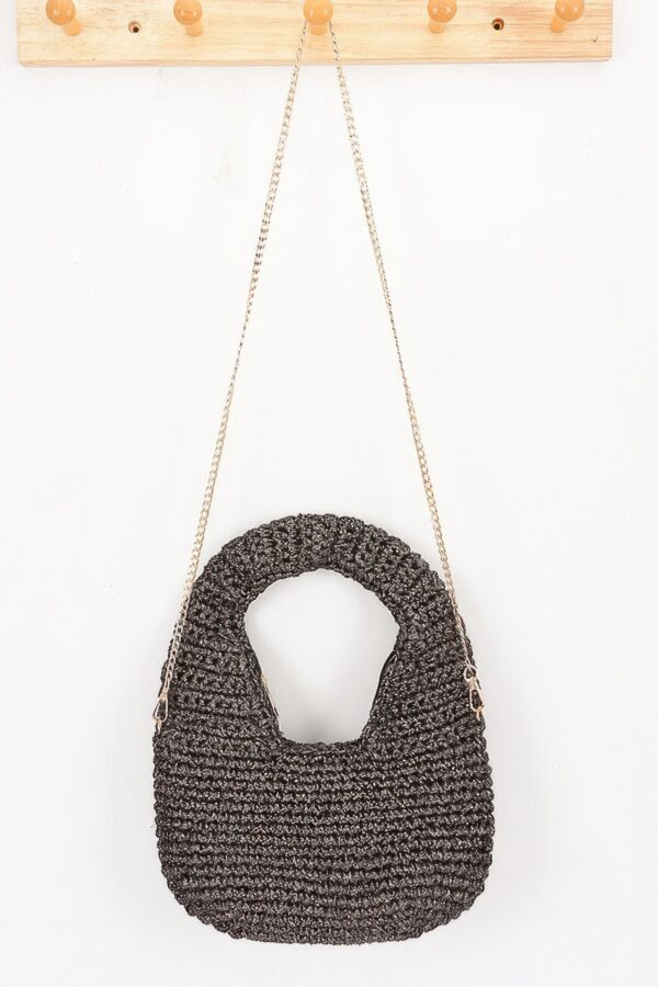 Crochet Woven Hobo Bag - Natural Straw & Chain
