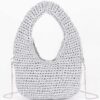 Crochet Woven Hobo Bag - Natural Straw & Chain