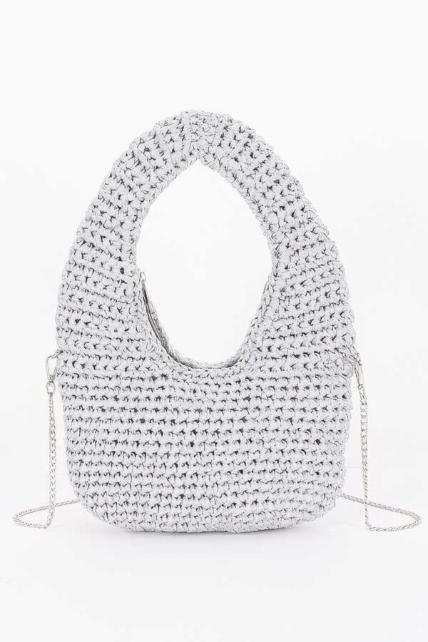 Crochet Woven Hobo Bag - Natural Straw & Chain