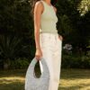 Crochet Woven Hobo Bag - Natural Straw & Chain