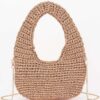Crochet Woven Hobo Bag - Natural Straw & Chain