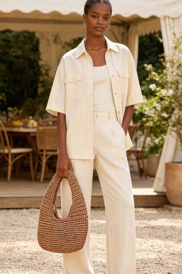 Crochet Woven Hobo Bag - Natural Straw & Chain