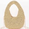 Crochet Woven Hobo Bag - Natural Straw & Chain