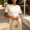 Crochet Woven Hobo Bag - Natural Straw & Chain
