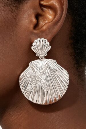 Starfish Layered Shell Drop Earrings - Polished Metal