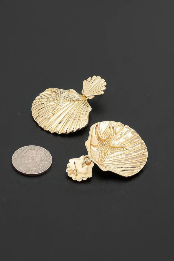 Starfish Layered Shell Drop Earrings - Polished Metal