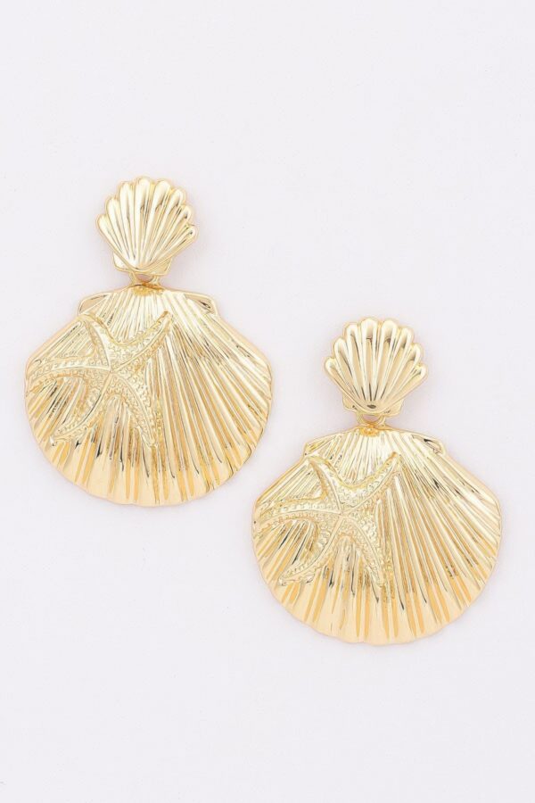 Starfish Layered Shell Drop Earrings - Polished Metal