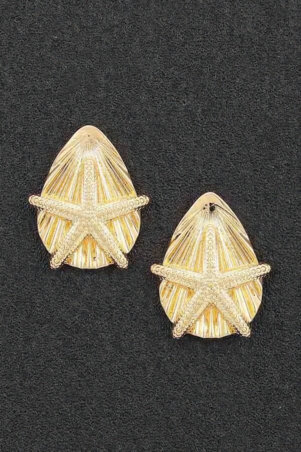 Starfish & Shell Stud Earrings - Layered Coastal Design