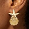Starfish & Shell Drop Earrings - Textured Metal Motif