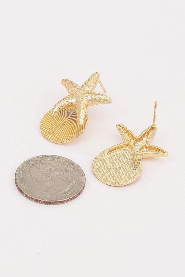 Starfish & Shell Drop Earrings - Textured Metal Motif