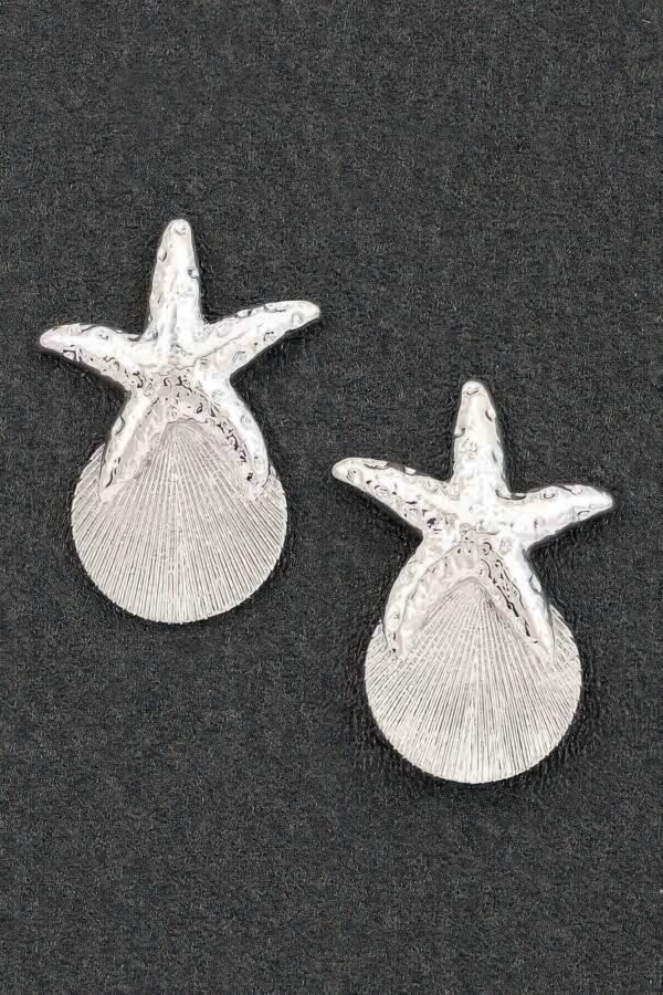 Starfish & Shell Drop Earrings - Textured Metal Motif