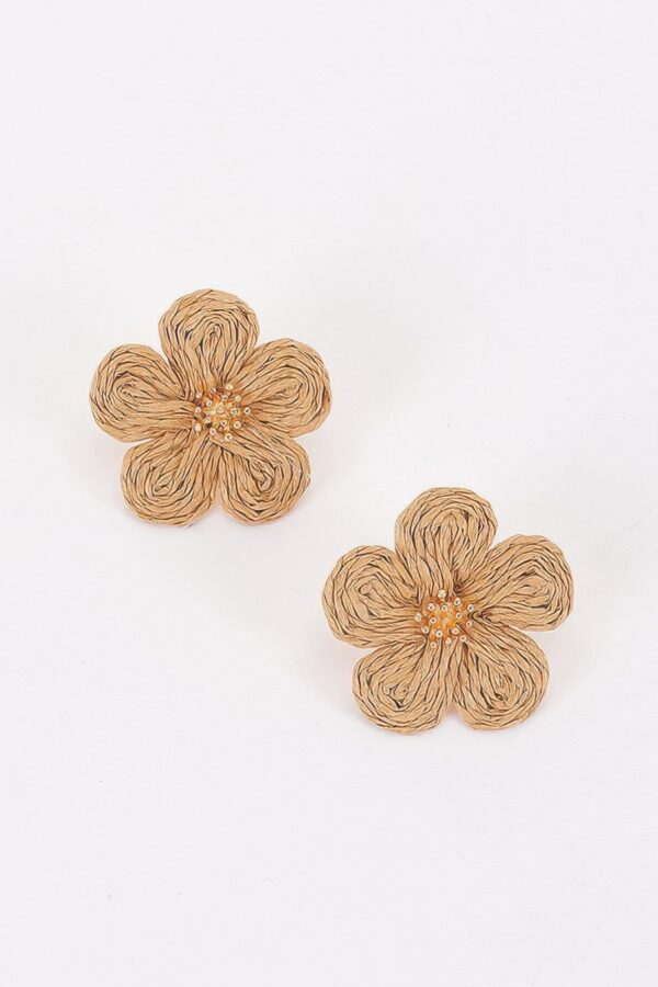 Woven Flower Stud Earrings - Sparkling Center Accent
