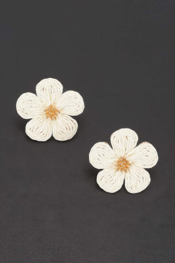Woven Flower Stud Earrings - Sparkling Center Accent