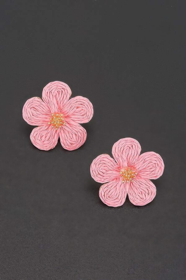 Woven Flower Stud Earrings - Sparkling Center Accent