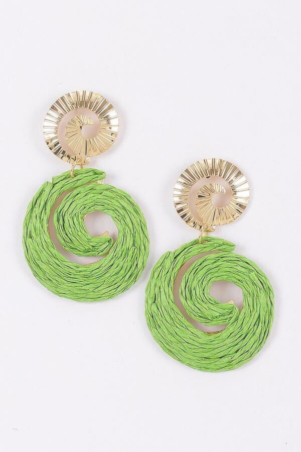 Raffia Spiral Drop Earrings - Woven Spiral Design