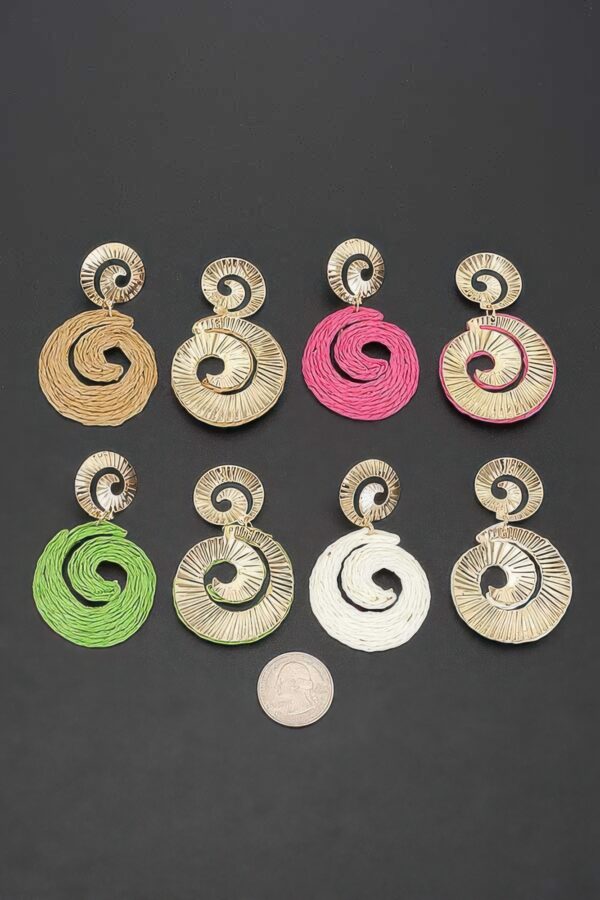 Raffia Spiral Drop Earrings - Woven Spiral Design