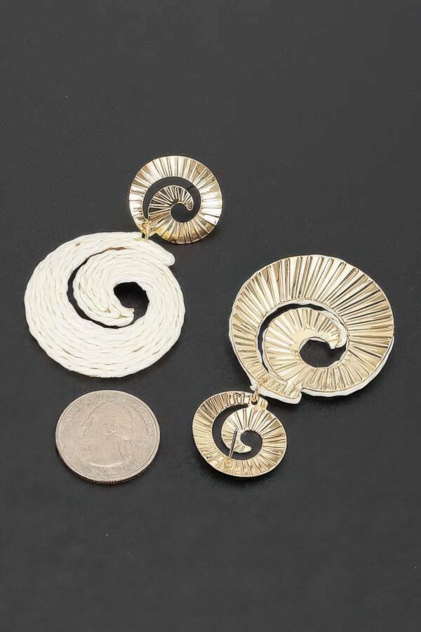 Raffia Spiral Drop Earrings - Woven Spiral Design