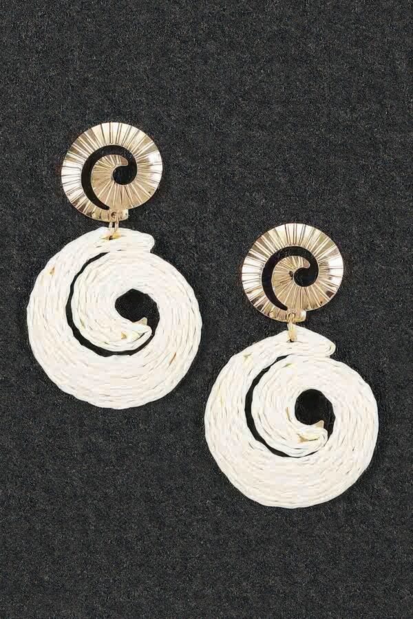 Raffia Spiral Drop Earrings - Woven Spiral Design