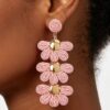 Raffia Flower Drop Earrings - Layered Boho Drops