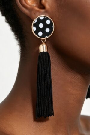 Polka Dot Tassel Drop Earrings - Retro Fringe