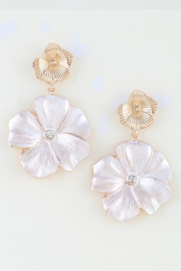 Layered Poppy Flower Drop Earrings - Textured Metal