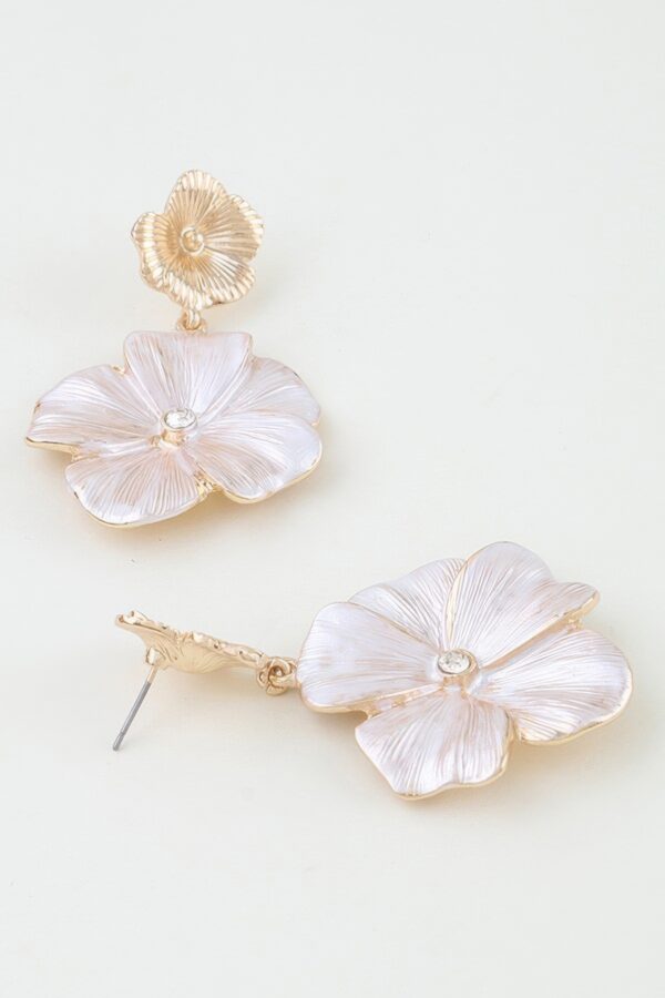Layered Poppy Flower Drop Earrings - Textured Metal