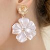 Layered Poppy Flower Drop Earrings - Textured Metal