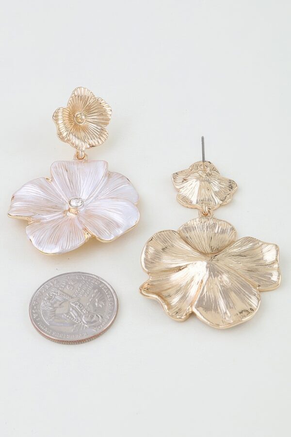 Layered Poppy Flower Drop Earrings - Textured Metal