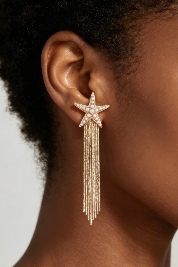Beaded Starfish Drop Earrings with Chain Tassels