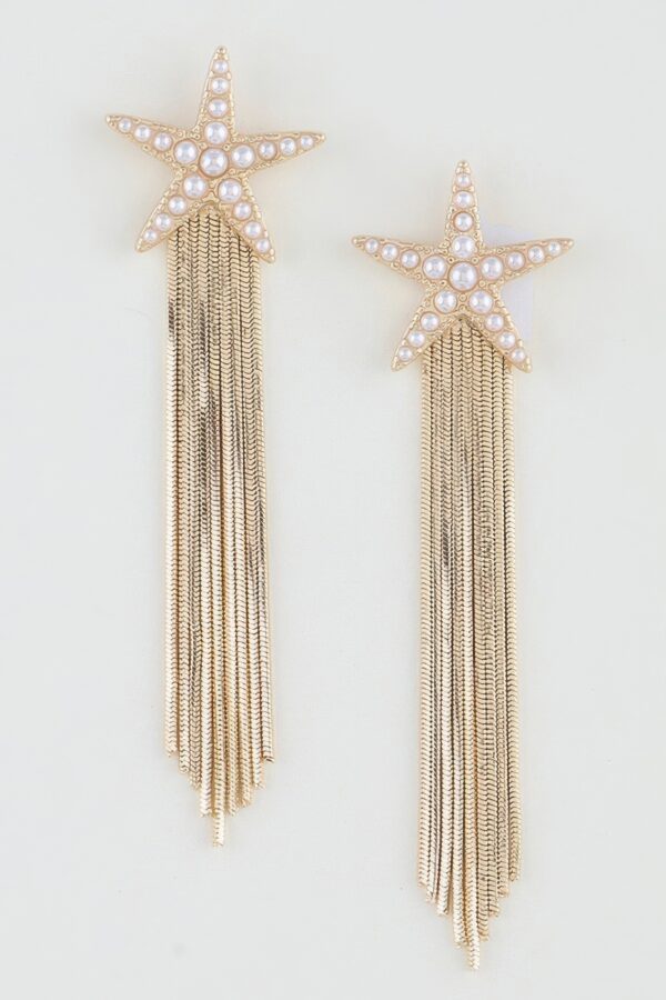 Beaded Starfish Drop Earrings with Chain Tassels