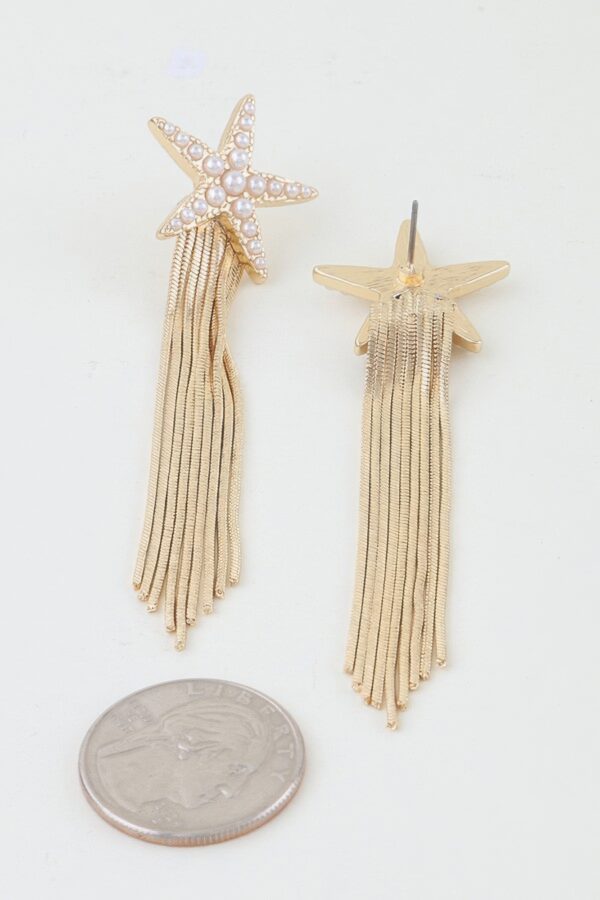 Beaded Starfish Drop Earrings with Chain Tassels