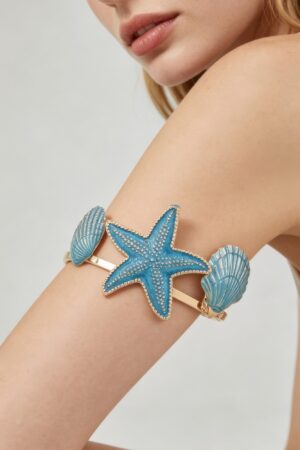 Under The Sea Open Arm Cuff with Starfish & Shell