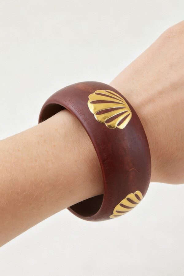 Grain Cuff Bracelet with Clam Inlays - Wide Band
